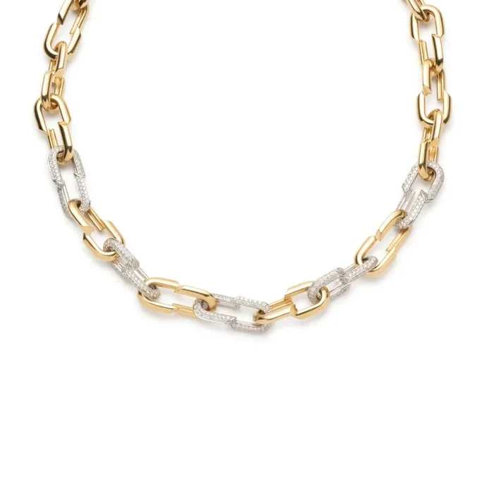 Medium Strong Hearts Five Pave Diamond Love Link Chain Necklace