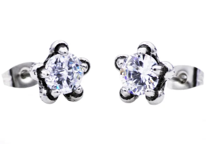 Men’s 10mm Stainless Steel Claw Stud Earrings With Cubic Zirconia
