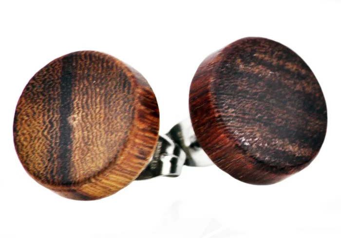 Men’s 12mm Genuine Wood Stainless Steel Stud Earrings