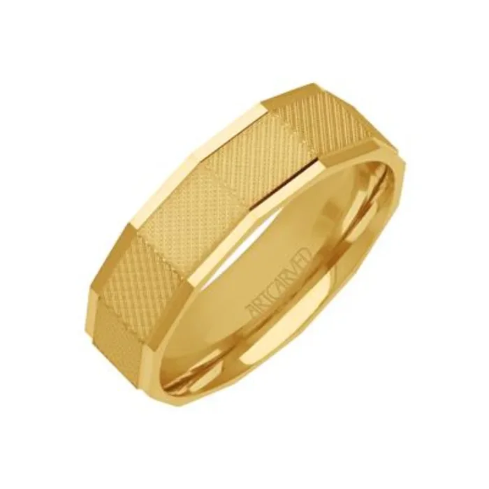 Men’s 14k 6.5mm Cut Faceted Geometric Wedding Band