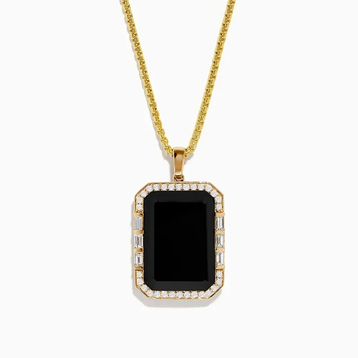 Men’s 14K Yellow Gold Black Onyx and Diamond Pendant