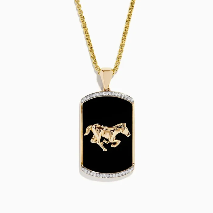 Men’s 14K Yellow Gold Onyx and Diamond Horse Pendant