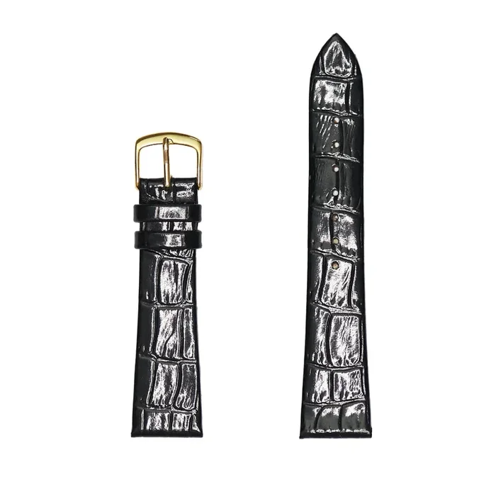 Men’s 18mm Genuine Alligator Grain Leather Watch Band – Black