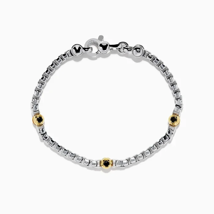 Men’s 925 Sterling Silver & 14K Yellow Gold Black Spinel Bracelet
