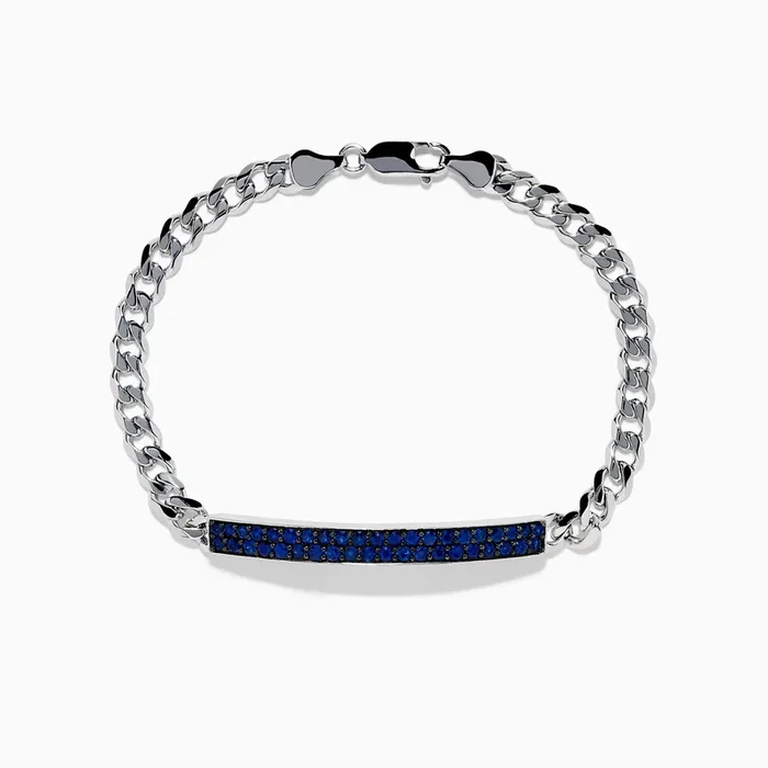 Men’s 925 Sterling Silver Chain Link Blue Sapphire Bracelet