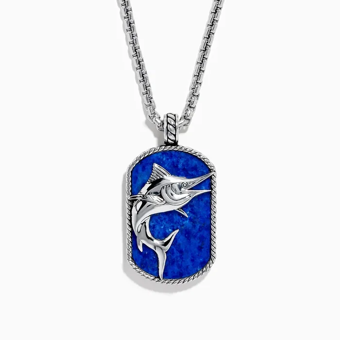 Men’s 925 Sterling Silver Lapis Lazuli Swordfish Pendant