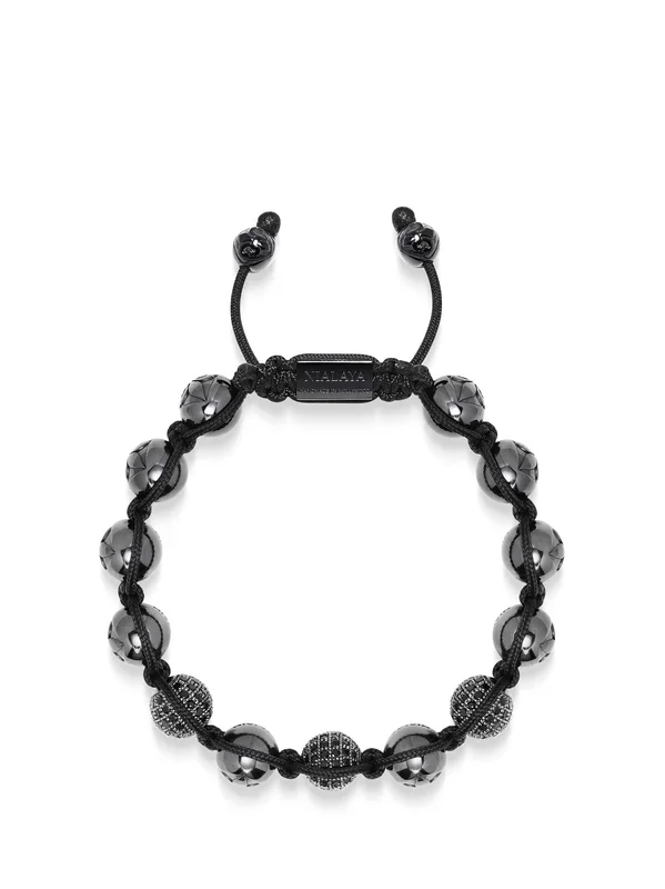 Men’s Beaded Bracelet with Glossy Black Ceramic & CZ Beads