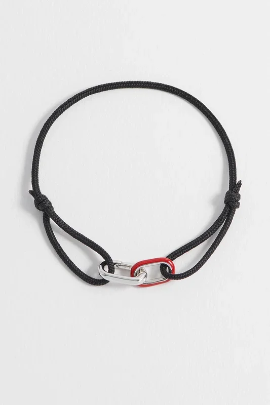 Men’s Black and Red Double Link Carabiner Cord Bracelet
