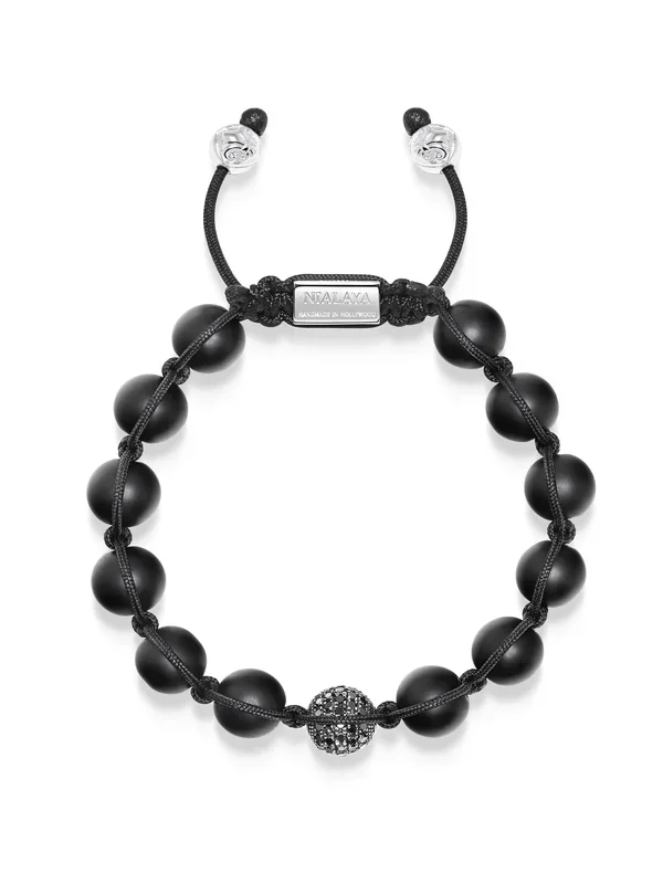 Men’s Black Diamond Beaded Bracelet with Matte Onyx and Sterling Silver