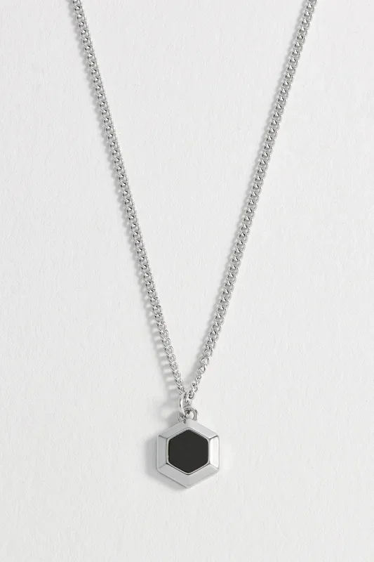Men’s Black Onyx Hexagon Curb Chain Necklace