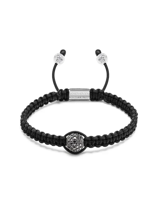 Men’s Black String Bracelet with Black Diamond Bead