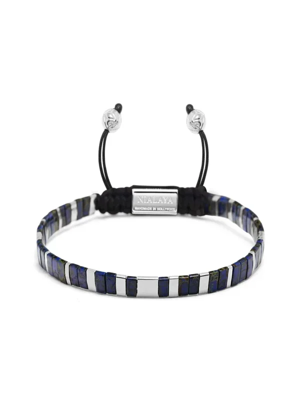 Men’s Bracelet with Marbled Blue and Silver Miyuki Tila Beads