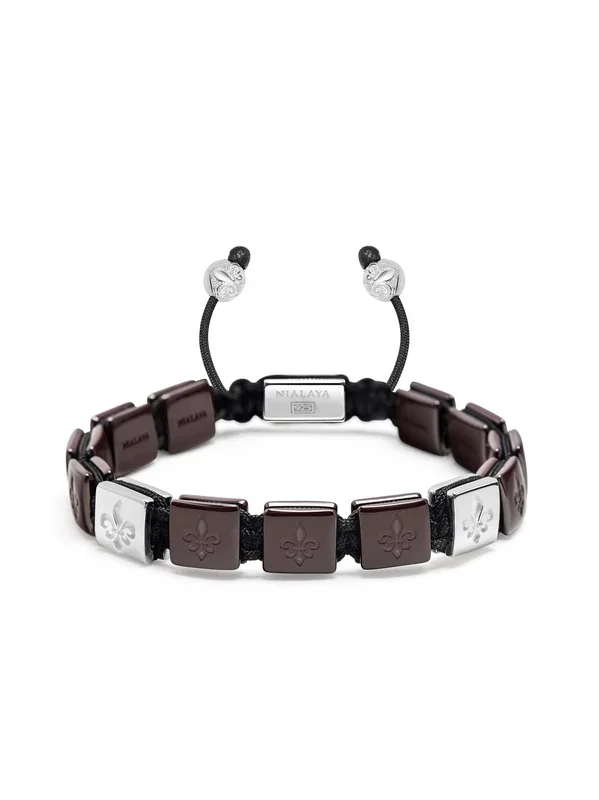 Men’s Ceramic Flatbead Bracelet in Dark Red and Sterling Silver