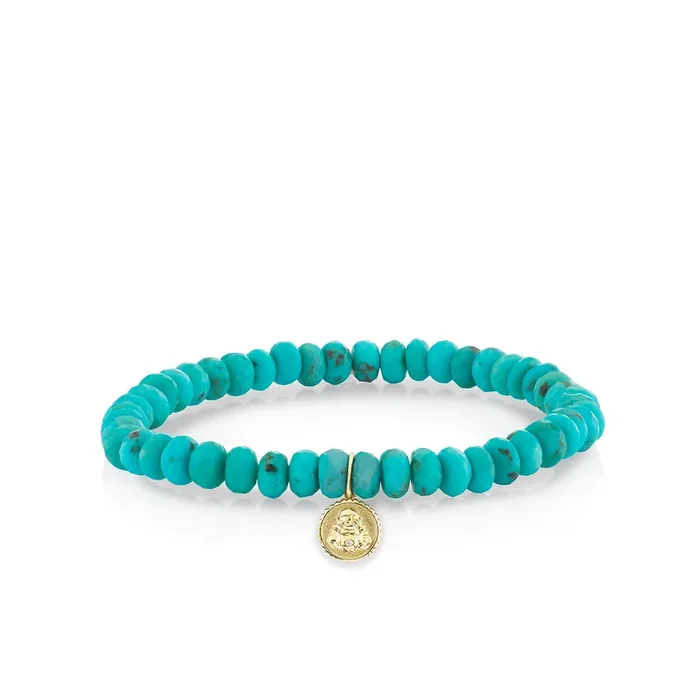 Men’s Collection Gold & Diamond Buddha Coin on Turquoise