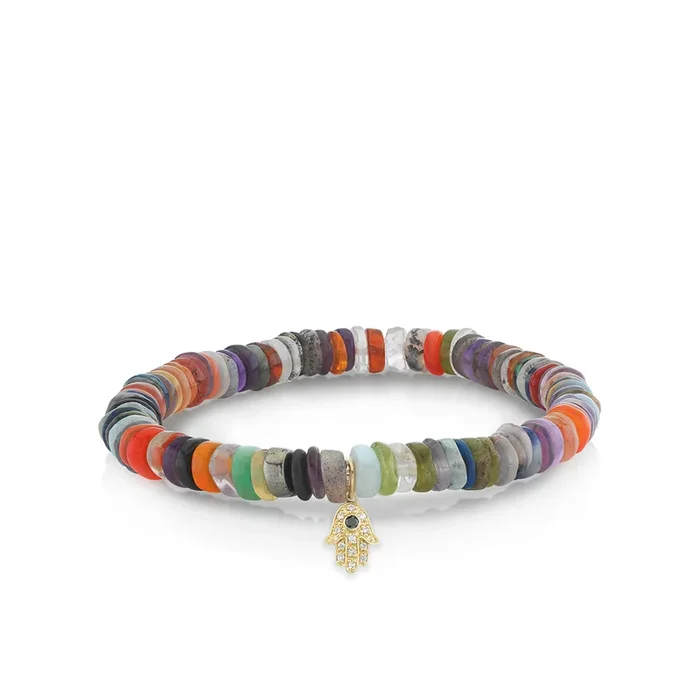 Men’s Collection Gold & Diamond Hamsa on Rainbow Heishi