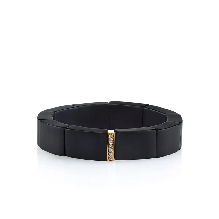 Men’s Collection Gold & Diamond Small Single Row Spacer On Onyx