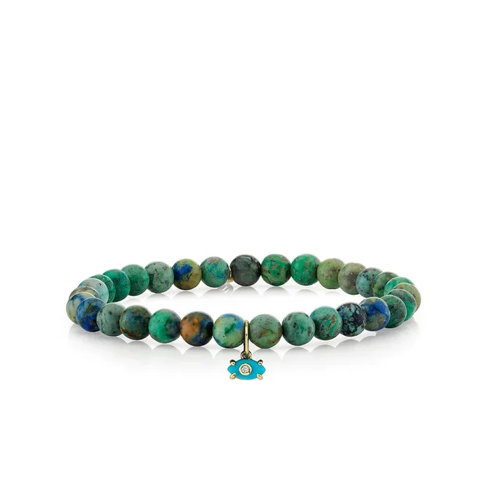 Men’s Collection Gold & Diamond Tiny Carved Stone on Chrysocolla