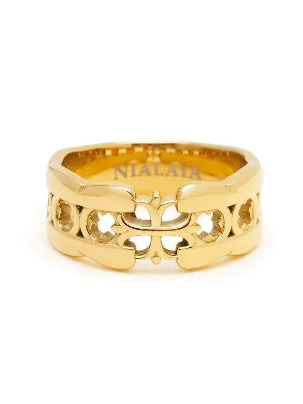 Men’s Cross Band Ring with Gold Plating