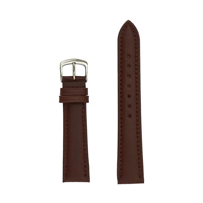 Men’s Genuine Smooth Leather Watch Band, Silver Buckle – Brown