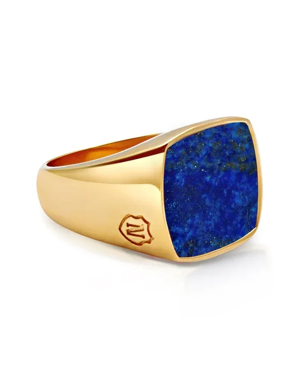 Men’s Gold Signet Ring with Blue Lapis