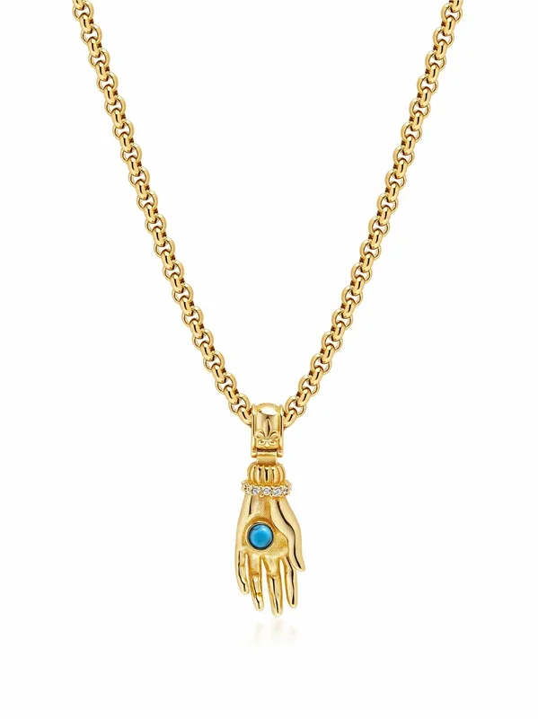 Men’s Hand Pendant with a Small Turquoise Gemstone in Gold