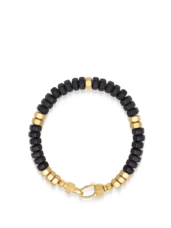 Men’s Hexagon Beaded Bracelet with Black Onyx and Gold