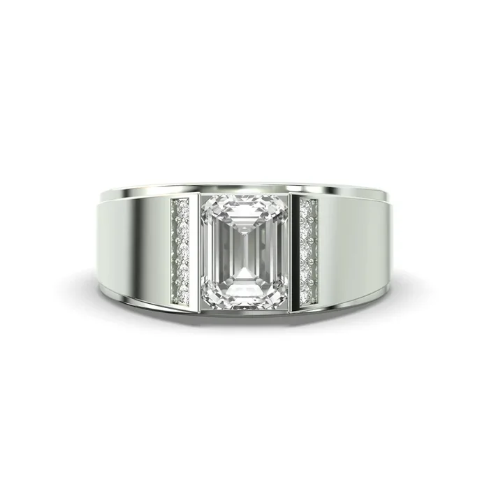 Men’s Jewelry – Men’s VVS Lab Diamond Emerald Cut Engagement Ring | White Gold