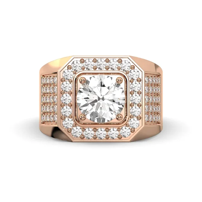 Men’s Jewelry – Men’s VVS Lab Diamond Ring | Round Brilliant Cut Halo| Rose Gold