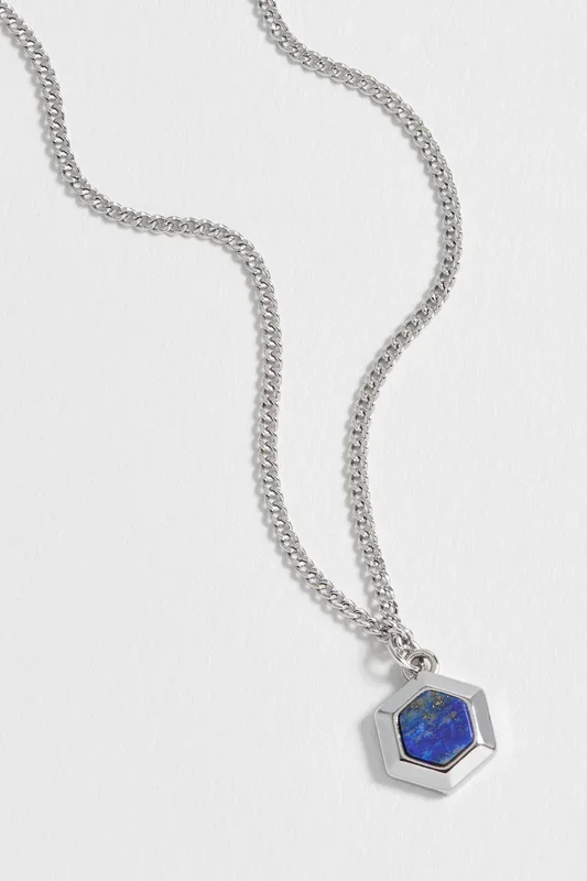 Men’s Lapis Lazuli Hexagon Curb Chain Necklace