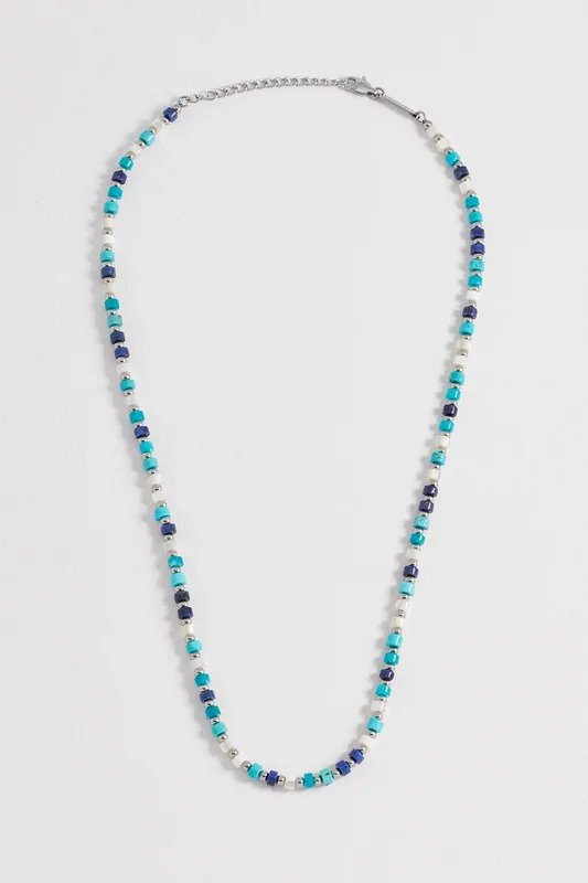 Men’s Mixed Blue Gemstone Rondelle Necklace