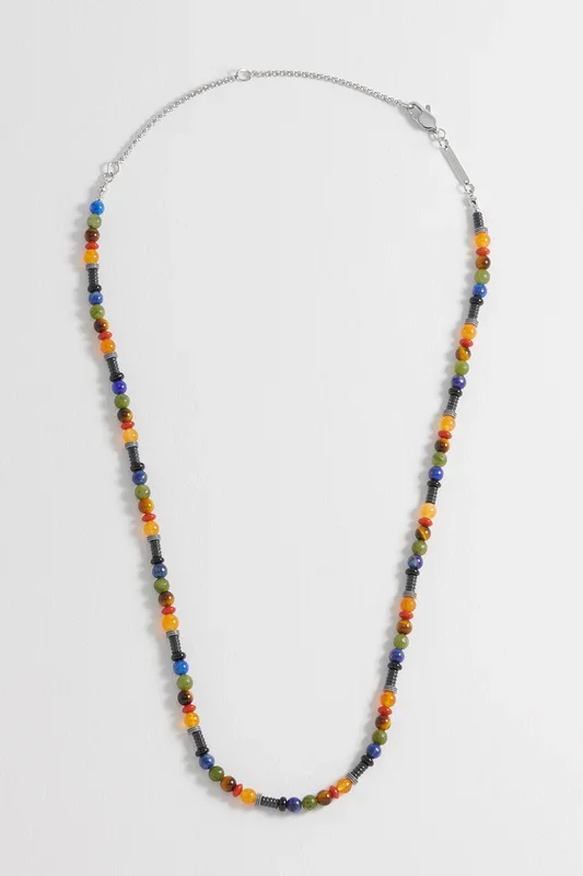 Men’s Mixed Gemstone And Acrylic Beaded Necklace