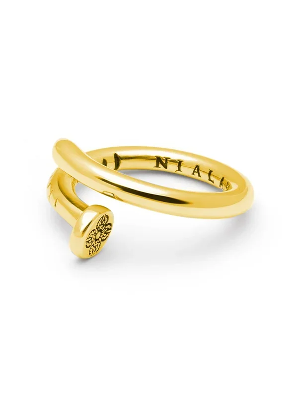 Men’s Nail Ring with Dorje Engraving and Gold Finish