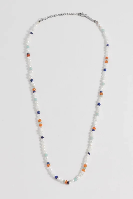 Men’s Pearl and Mixed Gemstone Necklace