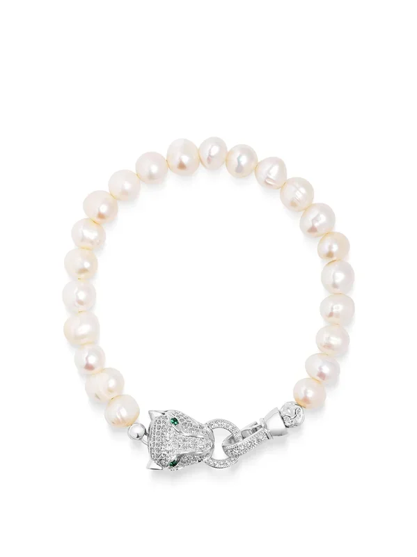 Men’s Pearl Bracelet with Silver Panther