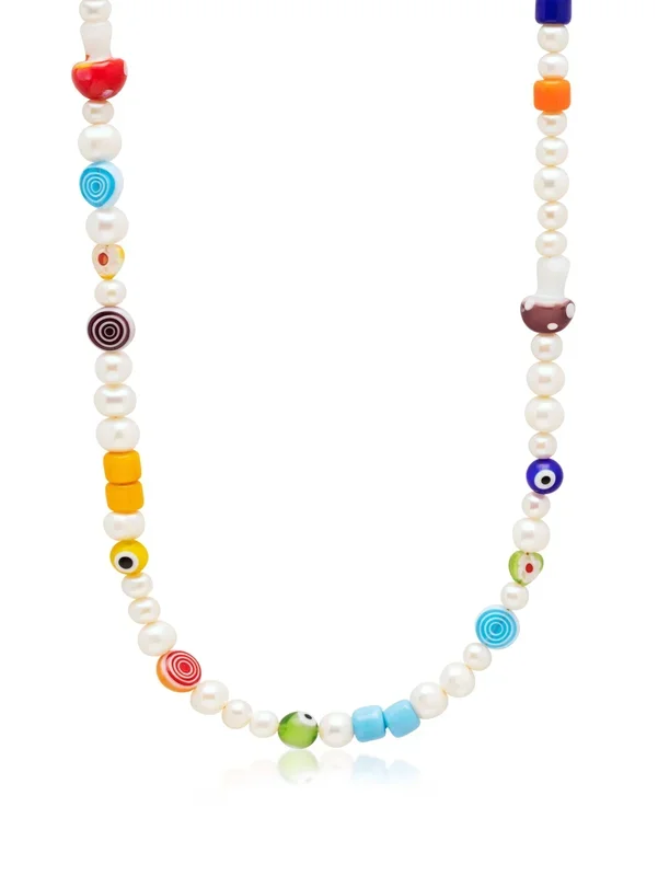 Men’s Pearl Necklace with Playful Glass Beads