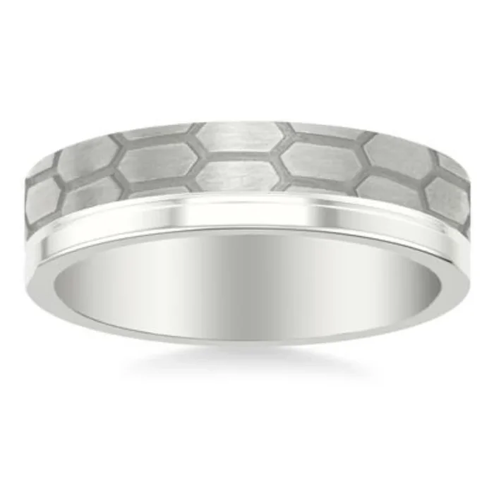 Men’s Platinum 6mm Brushed Honeycomb Wedding Band