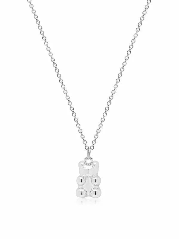 Men’s Silver Necklace with Mini Teddy Bear Pendant