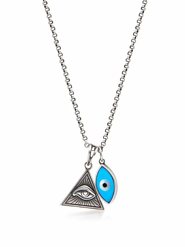 Men’s Silver Necklace with Turquoise Evil Eye and Eye of Ra Pendant