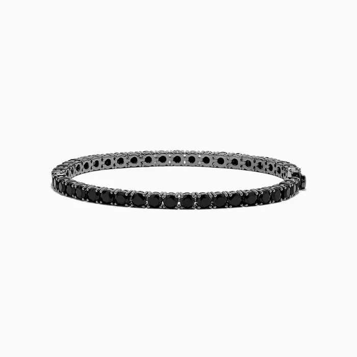 Men’s Silver Rhodium Plated Black Spinel Tennis Bracelet