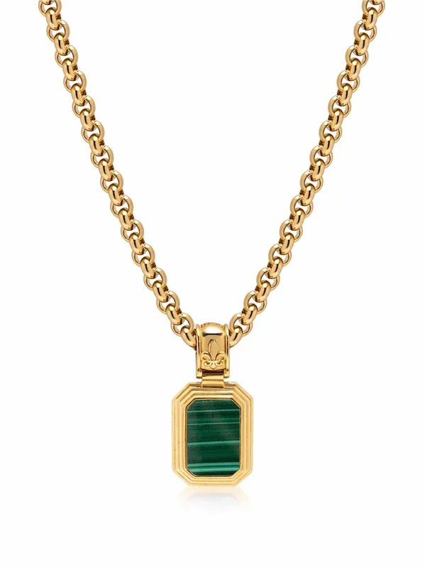 Men’s Sterling Silver Necklace with Two-in-One Malachite & Black Onyx Pendant