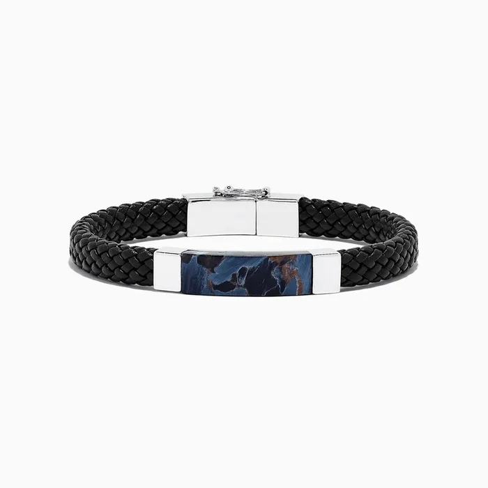Men’s Sterling Silver Pietersite Woven Leather Bracelet, 12.50 TCW