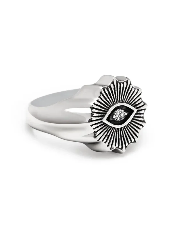 Men’s Vintage Evil Eye Ring with Clear Crystal