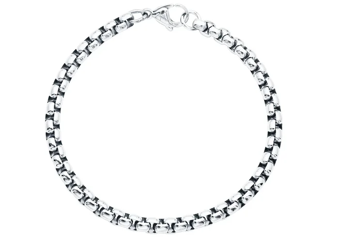 Mens 5mm Stainless Steel Round Box Link Chain Bracelet