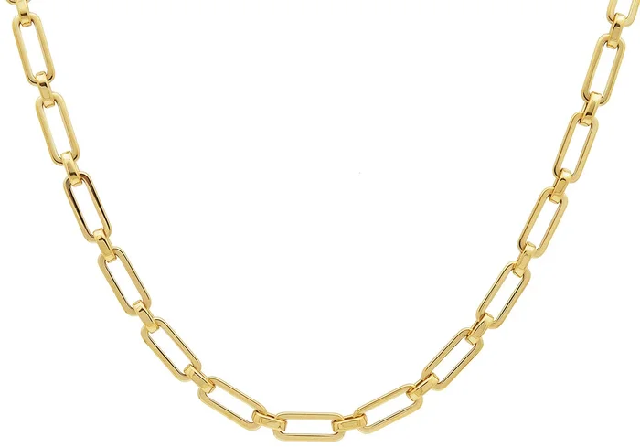 Mens 6MM Gold Plated Stainless Steel Paperclip Necklace