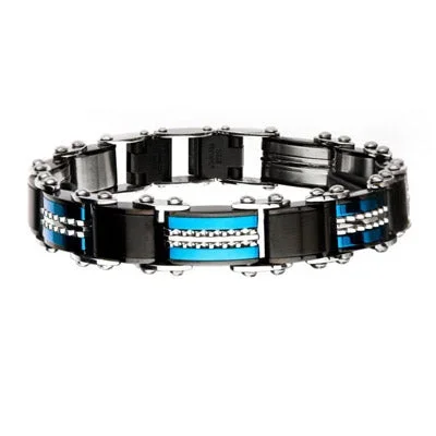 Mens Black and Blue Reversible Bracelet in Stainless Steel
