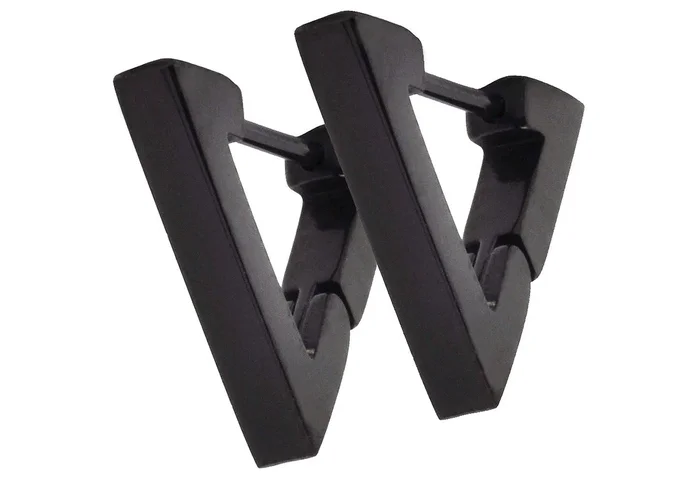 Mens Black Stainless Steel Triangle Hoop Earrings