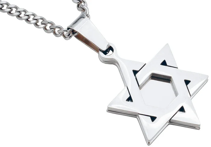 Mens High Polish Stainless Steel Star Of David Pendant