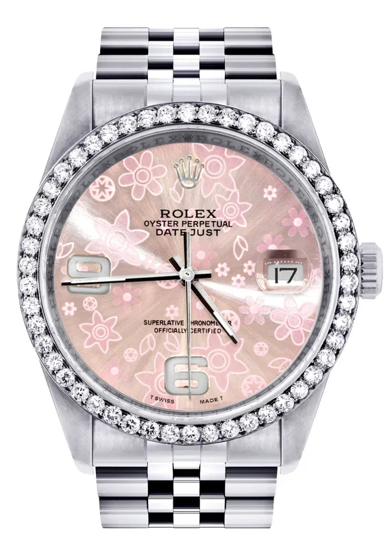 Mens Rolex Datejust Watch 16200 | 36Mm | Pink Flower Dial | Jubilee Band