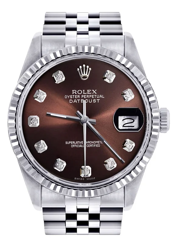 Mens Rolex Datejust Watch 16200 | Fluted Bezel | 36Mm | Chocolate Dial | Jubilee Band
