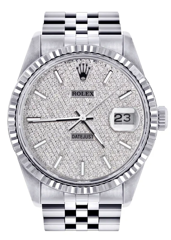 Mens Rolex Datejust Watch 16200 | Fluted Bezel | 36Mm | Diamond Dial | Jubilee Band